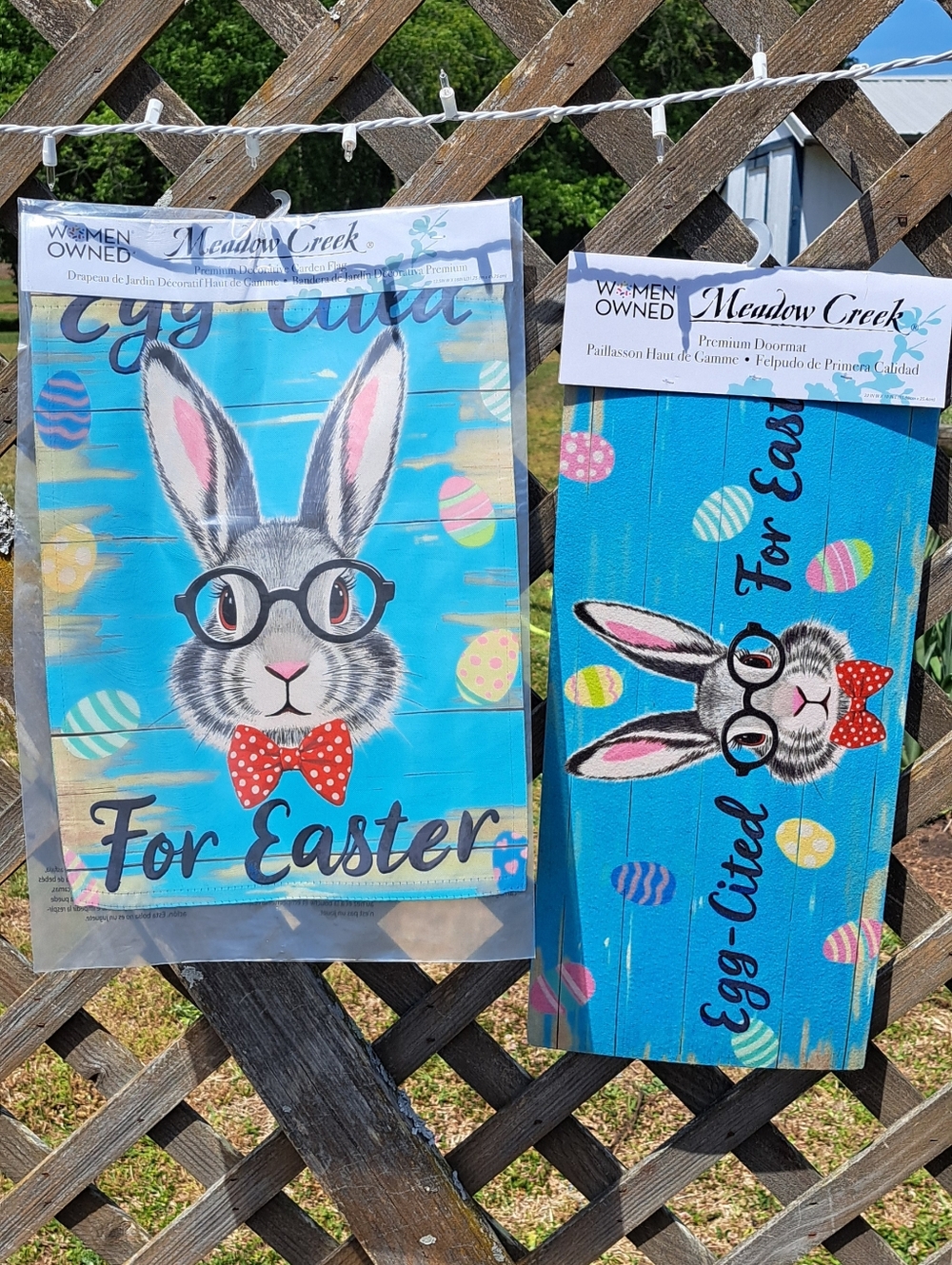 Set of 2- NWT Meadow Creek Easter Bunny Doormat & Garden Flag